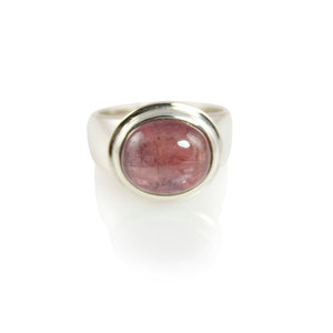 KenSuJewelry Bowl Ring with Thick Border and Oval Horizontal Tourmaline