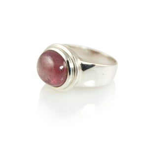KenSuJewelry Bowl Ring with Thick Border and Oval Horizontal Tourmaline