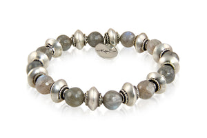 KenSuJewelry Bracelet Labradorite Stone Beads with Silver Spacers