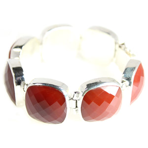 KenSu Jewelry Sterling Silver Bracelet with Red Agate - Signature Collection Hand Made Jewelry