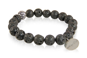 KenSuJewelry Bracelet with Big Black Lava Beads and Silver Spacer