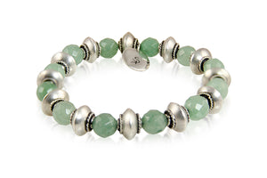 KenSuJewelry Bracelet with Green Aventurine Beads and Silver Spacer