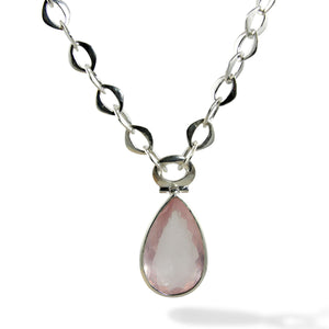 Chain Pendant Necklace with Rose Quartz Front View 