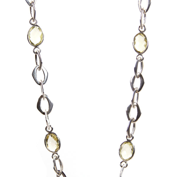 Necklace - Stone & Handmade Link Chain Lemon Quartz Sterling Silver 30"