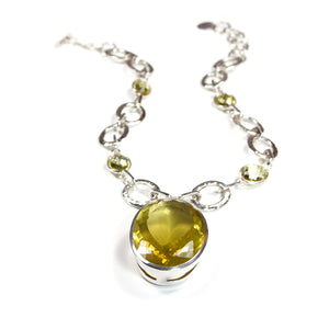 Necklace - Pendant Hammered Oval Link Chain Lemon Quartz Sterling Silver 21"