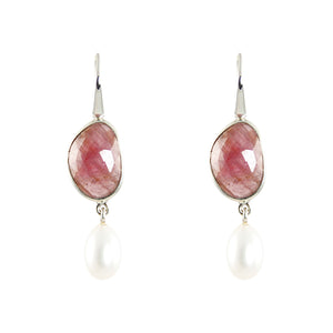 KenSuJewelry Drop Frame dangle Pearl with Pink Sapphire 
