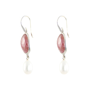 KenSuJewelry Drop Frame dangle Pearl with Pink Sapphire 