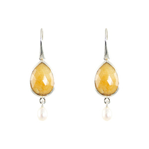 KenSuJewelry Drop Frame dangle Pearl with Yellow Sapphire 