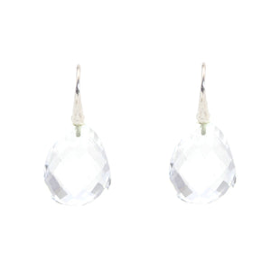 Earrings - Drop Almond Shape Crystal Quartz & Sterling Silver