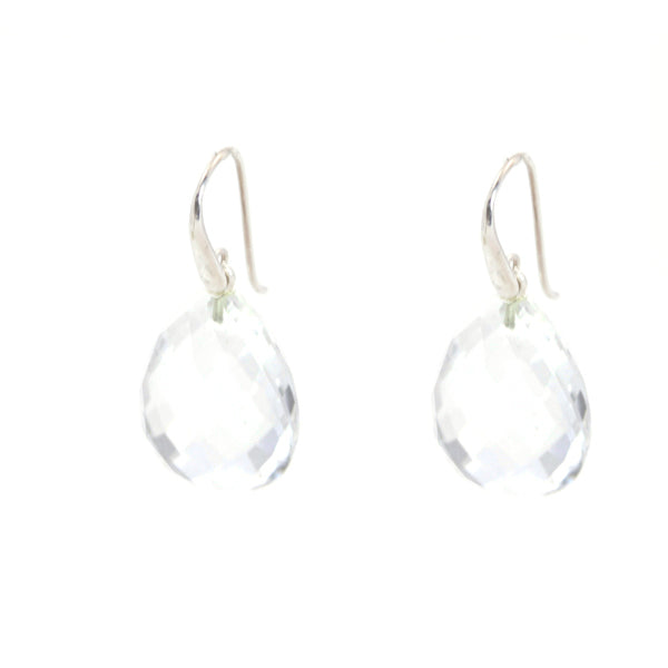 Earrings - Drop Almond Shape Crystal Quartz & Sterling Silver