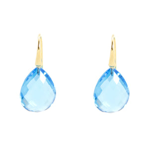 KenSu Jewelry Drop Earrings - Gold Plated with Hydro Blue Topaz Signature Collection Hand Made Jewelry
