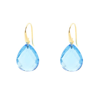 KenSu Jewelry Drop Earrings - Gold Plated with Hydro Blue Topaz Signature Collection Hand Made Jewelry