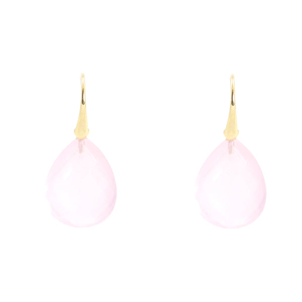KenSu Jewelry Drop Earrings - Gold Plated with Rose Quartz Signature Collection Hand Made Jewelry