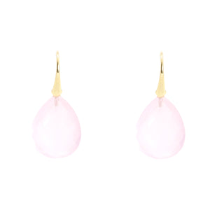 KenSu Jewelry Drop Earrings - Gold Plated with Rose Quartz Signature Collection Hand Made Jewelry