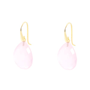 KenSu Jewelry Drop Earrings - Gold Plated with Rose Quartz Signature Collection Hand Made Jewelry