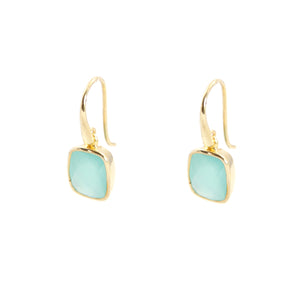 KenSu Jewelry Dangle Earrings - with Chalcedony and Gold Plated Signature Collection Hand Made Jewelry