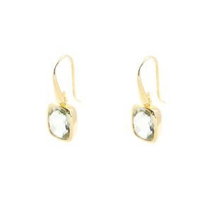 KenSu Jewelry Dangle Earrings - with Green Amethyst and Gold Plated Signature Collection Hand Made Jewelry