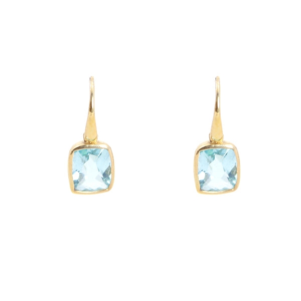 KenSu Jewelry Dangle Earrings - with H. Blue Topaz and Gold Plated Signature Collection Hand Made Jewelry
