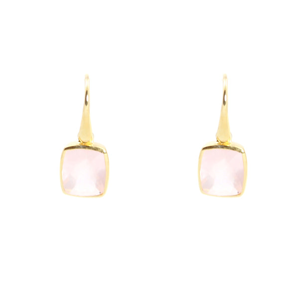 KenSu Jewelry Dangle Earrings - with Rose Quartz and Gold Plated Signature Collection Hand Made Jewelry
