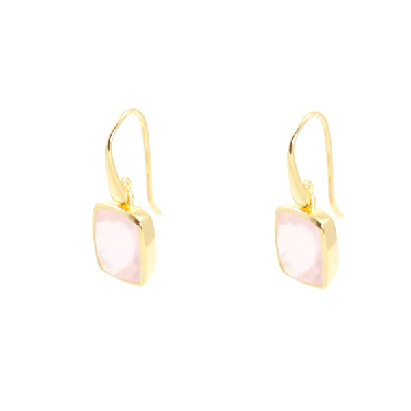 KenSu Jewelry Dangle Earrings - with Rose Quartz and Gold Plated Signature Collection Hand Made Jewelry
