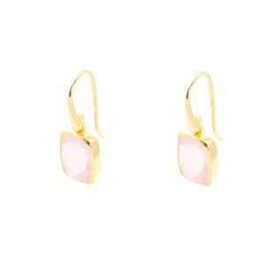 KenSu Jewelry Dangle Earrings - with Rose Quartz and Gold Plated Signature Collection Hand Made Jewelry