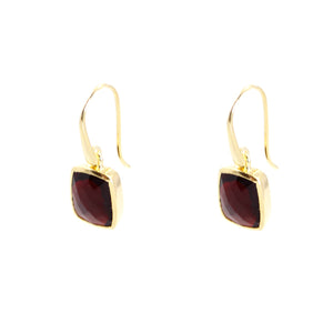 KenSu Jewelry Dangle Earrings - with Garnet and Gold Plated Signature Collection Hand Made Jewelry