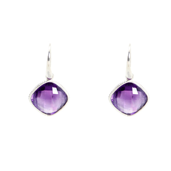 KenSu Jewelry Diamond Shape Dangle Earrings - with Amethyst Hand Made Jewelry