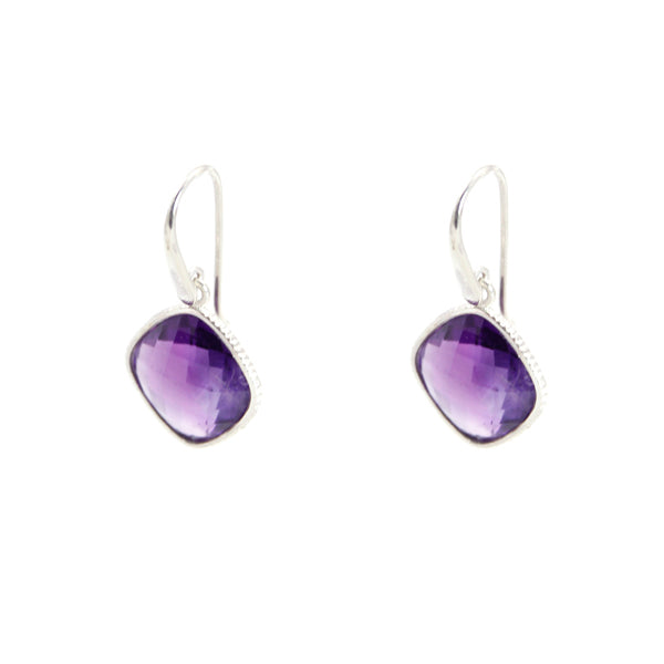 KenSu Jewelry Diamond Shape Dangle Earrings - with Amethyst Hand Made Jewelry