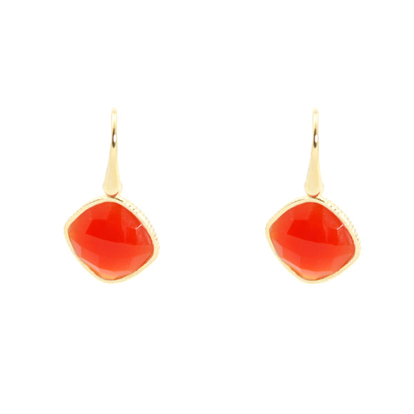 KenSu Jewelry Diamond Shape Dangle Earrings - with Carnelian Gold Plated Hand Made Jewelry