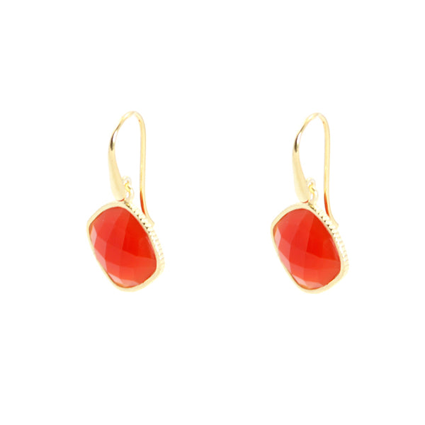 KenSu Jewelry Diamond Shape Dangle Earrings - with Carnelian Gold Plated Hand Made Jewelry