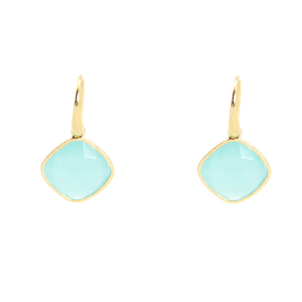 KenSu Jewelry Diamond Shape Dangle Earrings - with Chalcedony Gold Plated Hand Made Jewelry
