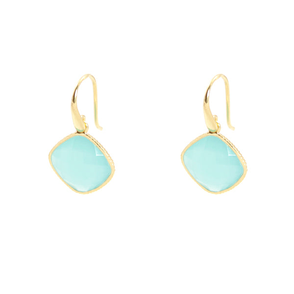 KenSu Jewelry Diamond Shape Dangle Earrings - with Chalcedony Gold Plated Hand Made Jewelry
