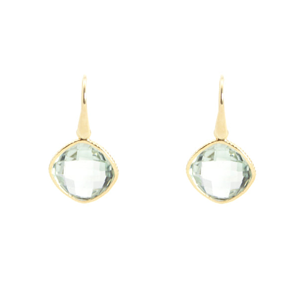 KenSu Jewelry Diamond Shape Dangle Earrings - with Green Amethyst Gold Plated Hand Made Jewelry