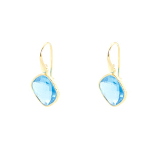 KenSu Jewelry Diamond Shape Dangle Earrings - with H.Blue Topaz Gold Plated Hand Made Jewelry