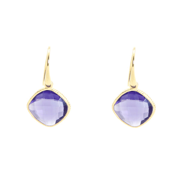 KenSu Jewelry Diamond Shape Dangle Earrings - with Iolite Gold Plated Hand Made Jewelry