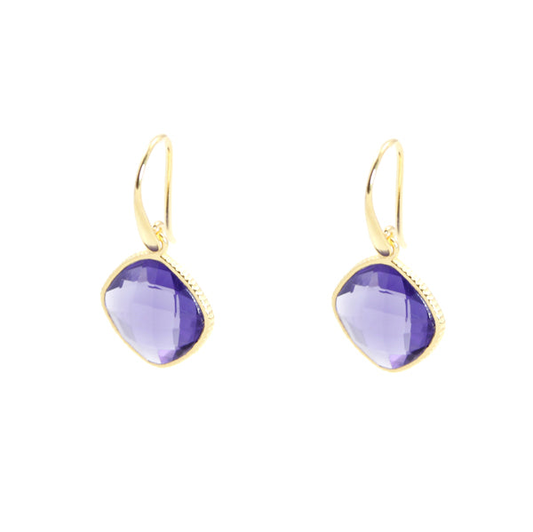 KenSu Jewelry Diamond Shape Dangle Earrings - with Iolite Gold Plated Hand Made Jewelry