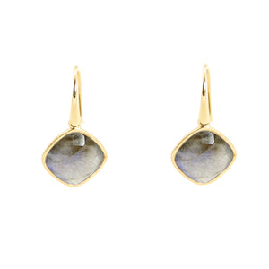 KenSu Jewelry Diamond Shape Dangle Earrings - with Labradorite Gold Plated Hand Made Jewelry