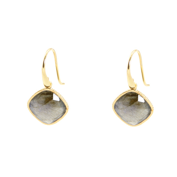 KenSu Jewelry Diamond Shape Dangle Earrings - with Labradorite Gold Plated Hand Made Jewelry
