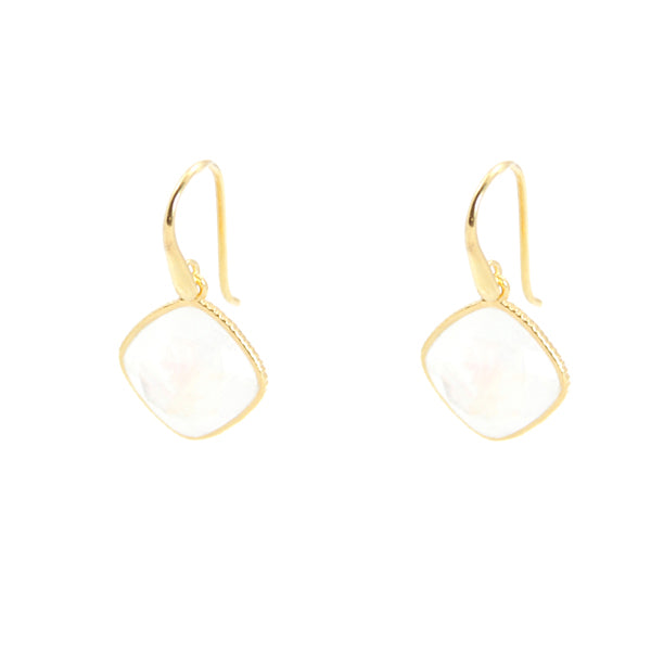KenSu Jewelry Diamond Shape Dangle Earrings - with Moonstone Gold Plated Hand Made Jewelry