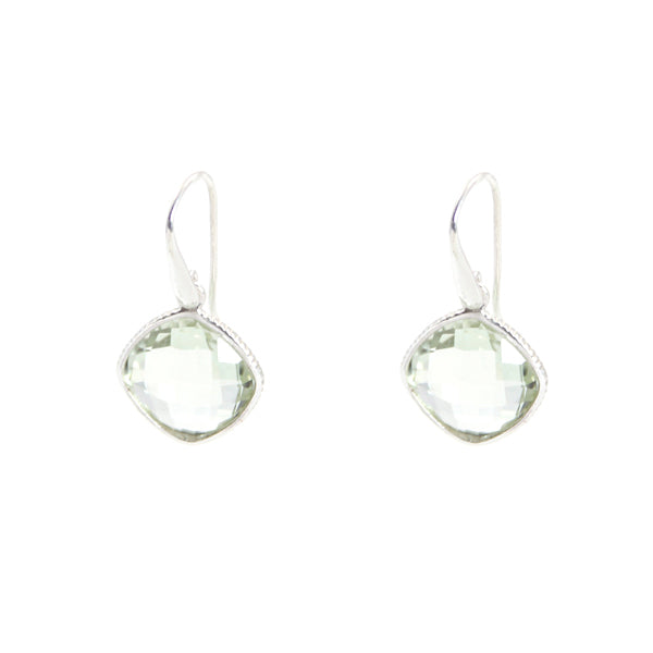 KenSu Jewelry Diamond Shape Dangle Earrings - with Green Amethyst Hand Made Jewelry
