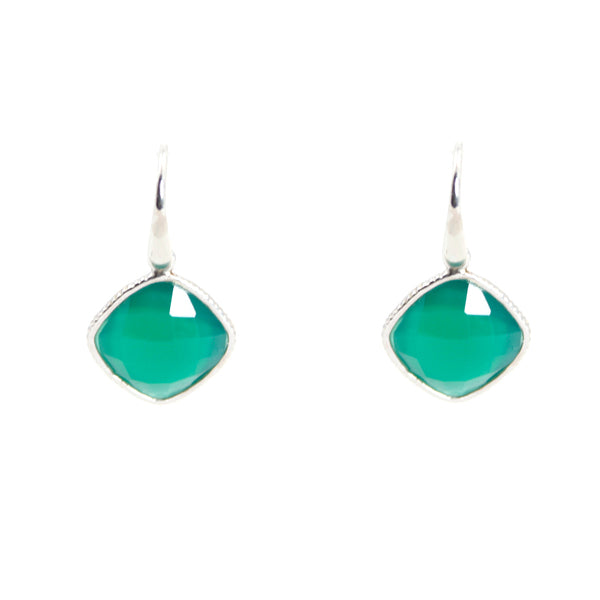 KenSu Jewelry Diamond Shape Dangle Earrings - with Green Agate Hand Made Jewelry
