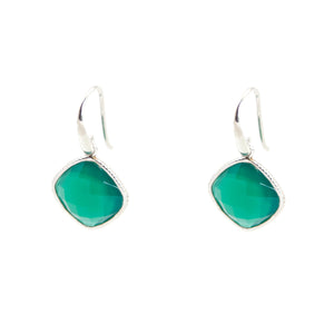 KenSu Jewelry Diamond Shape Dangle Earrings - with Green Agate Hand Made Jewelry