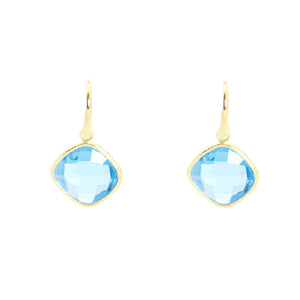 KenSu Jewelry Diamond Shape Dangle Earrings - with H.Blue Topaz Gold Plated Hand Made Jewelry
