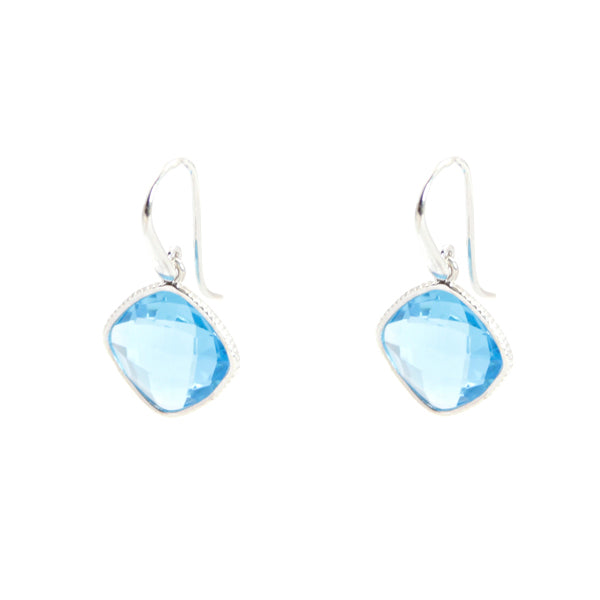 KenSu Jewelry Diamond Shape Dangle Earrings - with Blue Topaz Hand Made Jewelry