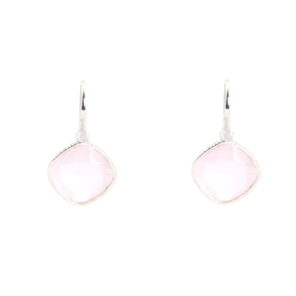 KenSu Jewelry Diamond Shape Dangle Earrings - with Rose Quartz Hand Made Jewelry