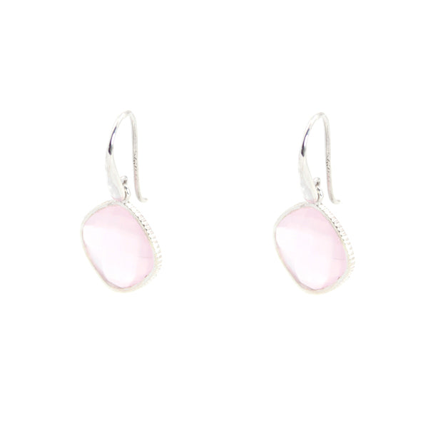 KenSu Jewelry Diamond Shape Dangle Earrings - with Rose Quartz Hand Made Jewelry
