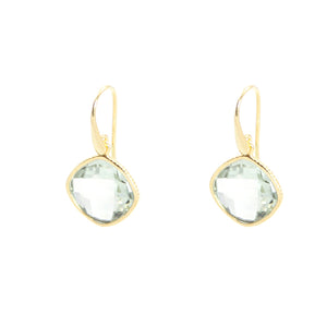 KenSu Jewelry Diamond Shape Dangle Earrings - with Green Amethyst Gold Plated Hand Made Jewelry