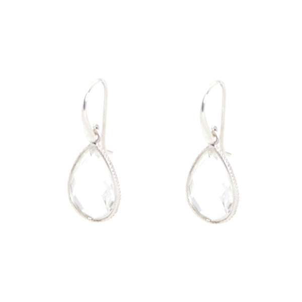 KenSu Jewelry Drop Earrings - with Crystal Quartz Framed Hand Made Jewelry