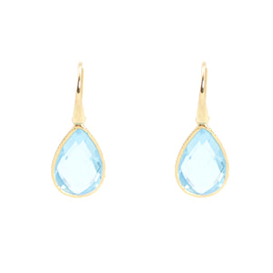 KenSu Jewelry Drop Earrings - with Blue Topaz Framed Gold Plated Hand Made Jewelry
