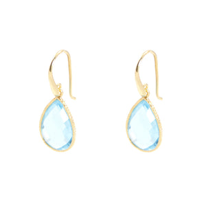 KenSu Jewelry Drop Earrings - with Blue Topaz Framed Gold Plated Hand Made Jewelry